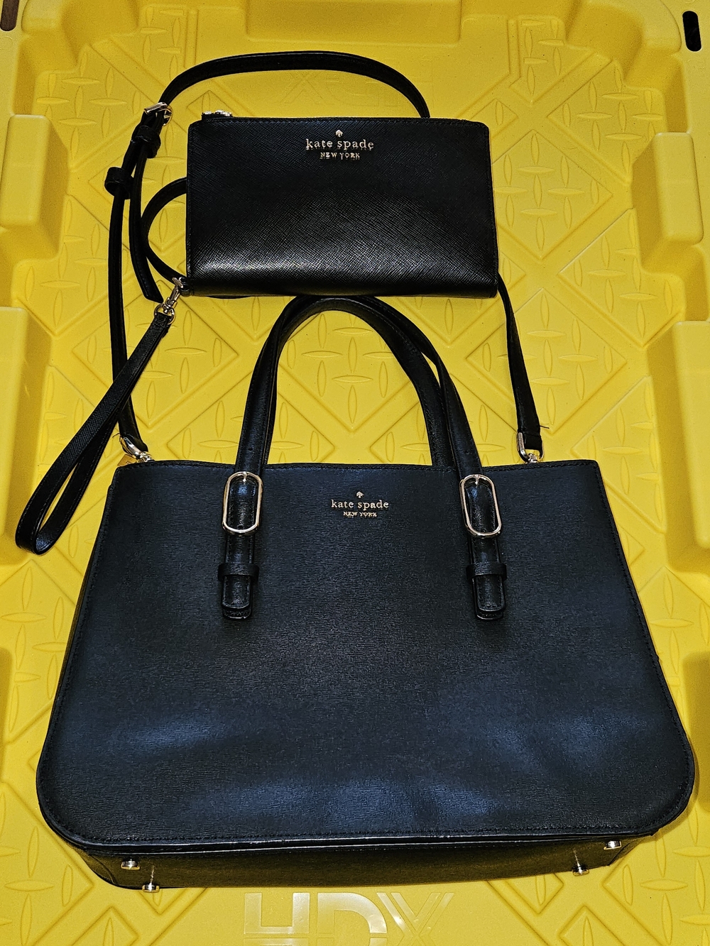 Kate Spade Black Leather Satchel with Matching Wristlet